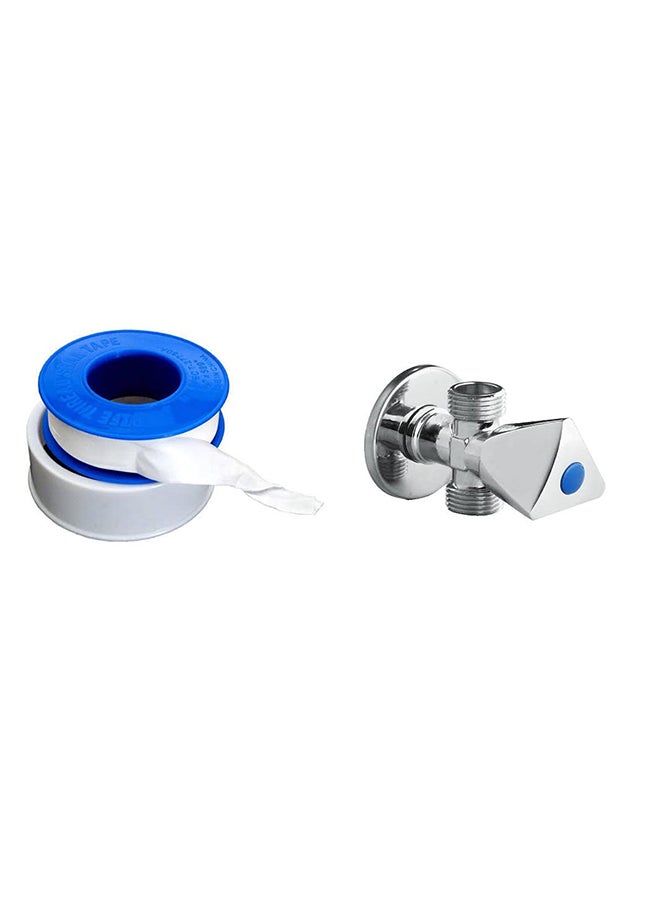 Two Way Angle Valve With Teflon Tape Silver/White/Blue 6inch  - Image 1