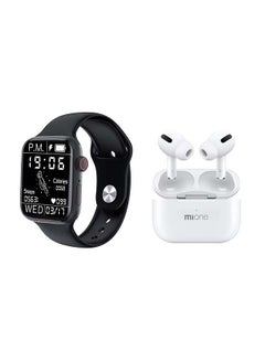 MiOne W8 Wireless Smartwatch And Pod 3 In-Ear Earbuds With Charging Case Black  - Image 1