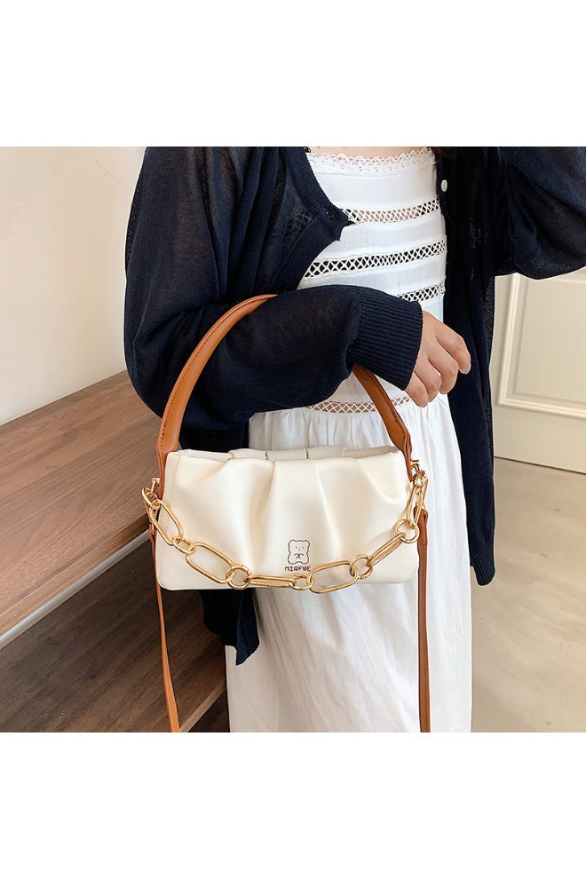 Ladies Cute Satchel Bag White/Brown