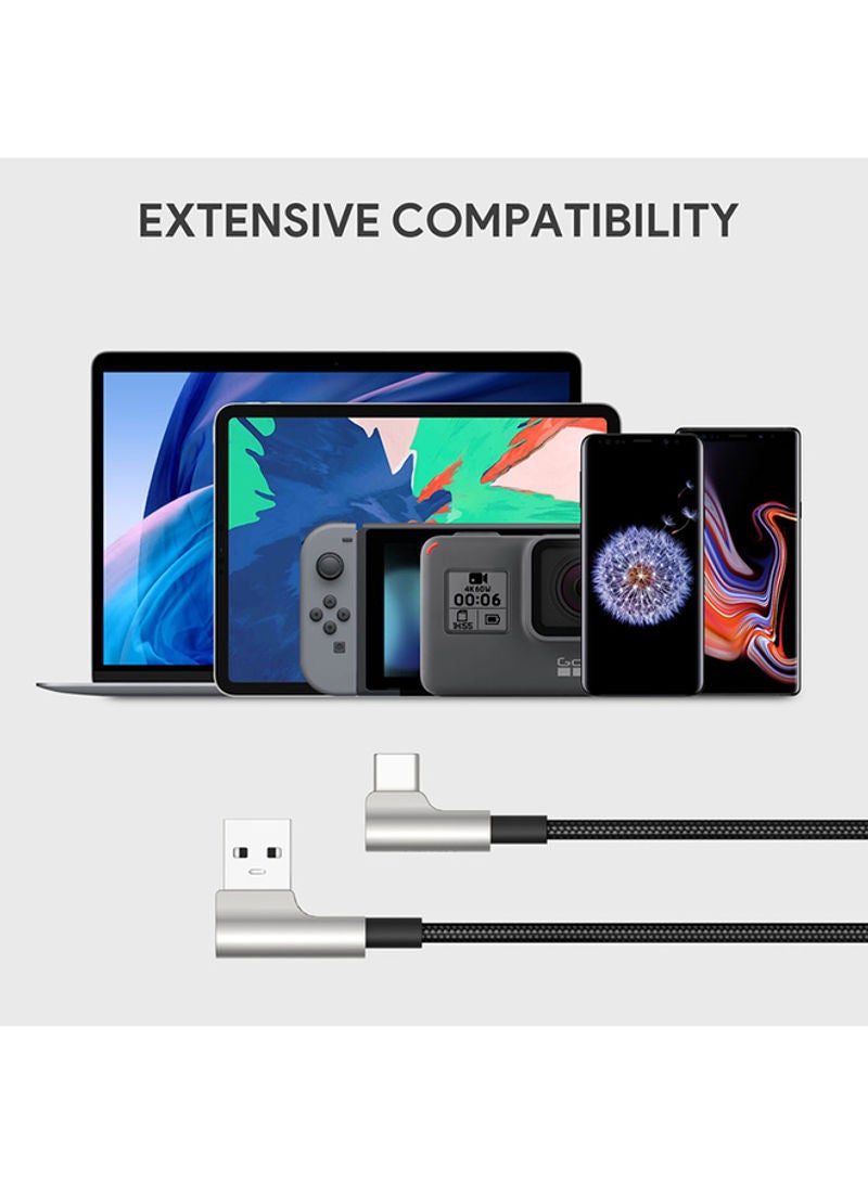 Aukey - 2 pack Impulse Braided Series USB-C to C Cable With 90 Degrees Connector Black/Red - Image 1