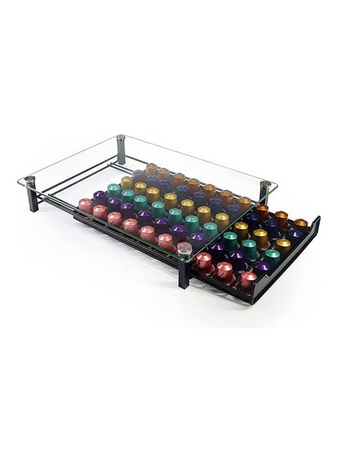 Tempered Glass Coffee Pod Holder Storage Drawer Compatible with Nespresso Original Line And Hold 60 Pots Black/Clear 40 x 30 x 6.5cm