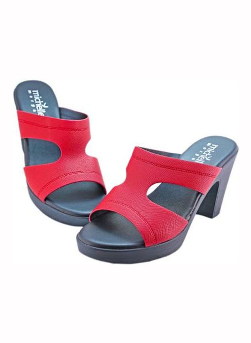 Michelle Morgan - Stylish Slip On Heeled Sandals Red - Image 1