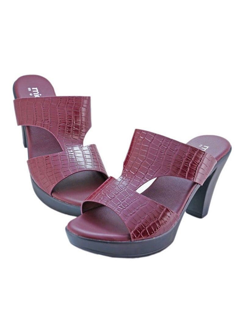 Michelle Morgan - Stylish Slip On Heeled Sandals Maroon - Image 1