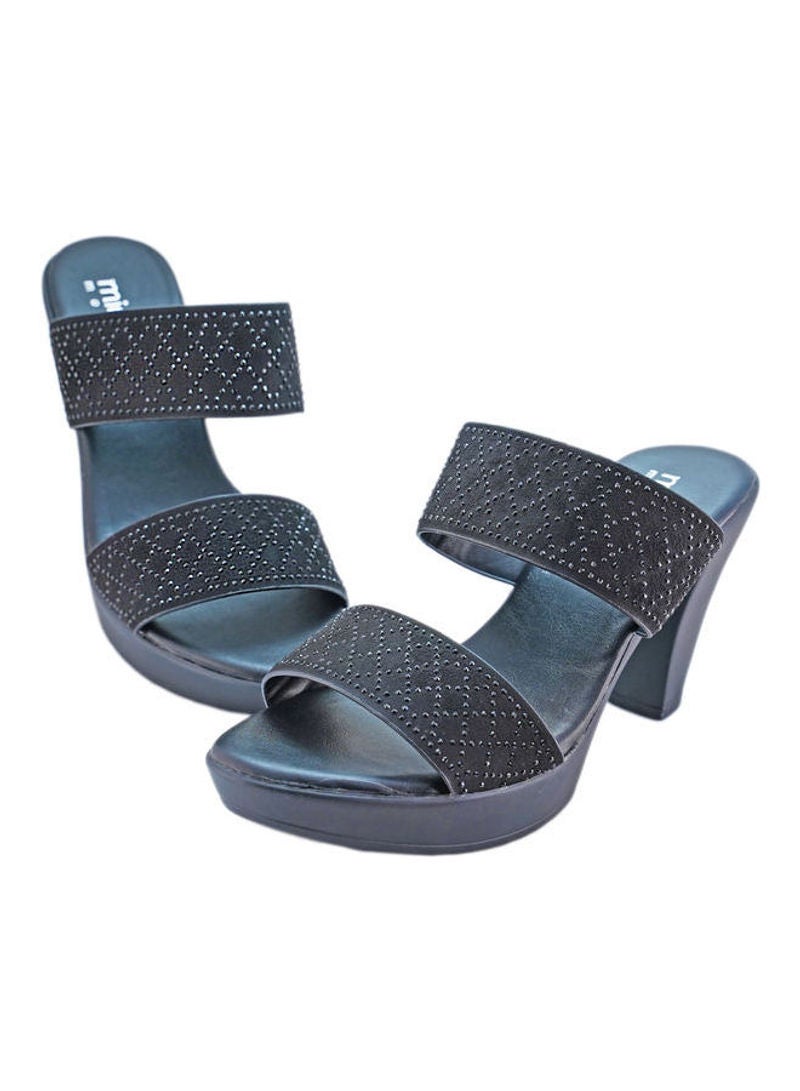 Michelle Morgan Stylish Slip On Heeled Sandals Navy Blue  - Image 2
