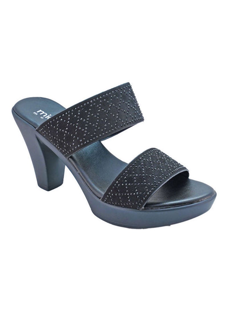 Michelle Morgan Stylish Slip On Heeled Sandals Navy Blue  - Image 1