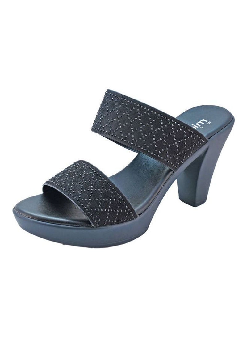 Michelle Morgan Stylish Slip On Heeled Sandals Navy Blue  - Image 3