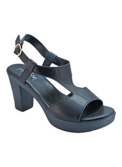 Buckle Detailed Heeled Sandals Navy Blue