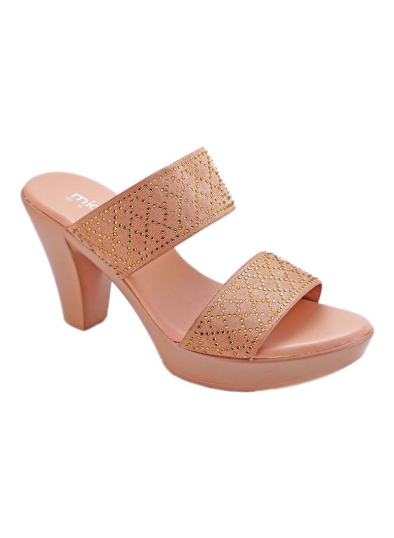 Michelle Morgan - Stylish Slip On Heeled Sandals Pink - Image 1