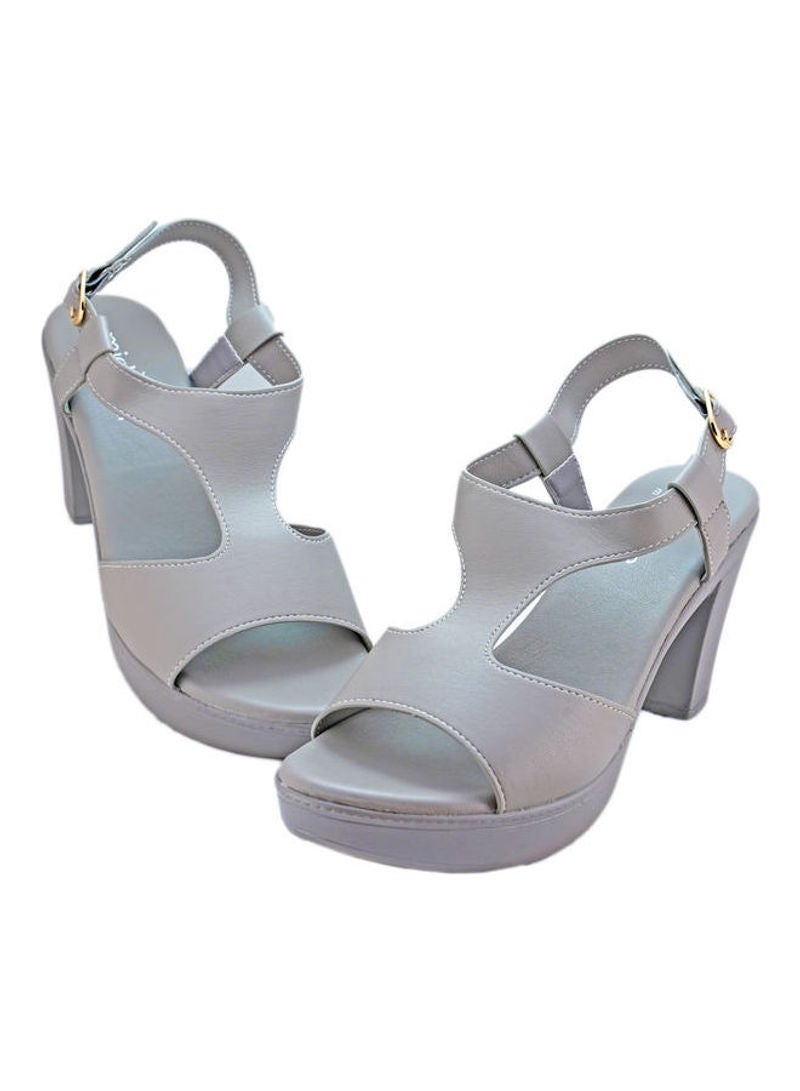 Michelle Morgan Buckle Detailed Heeled Sandals Grey - Image 3