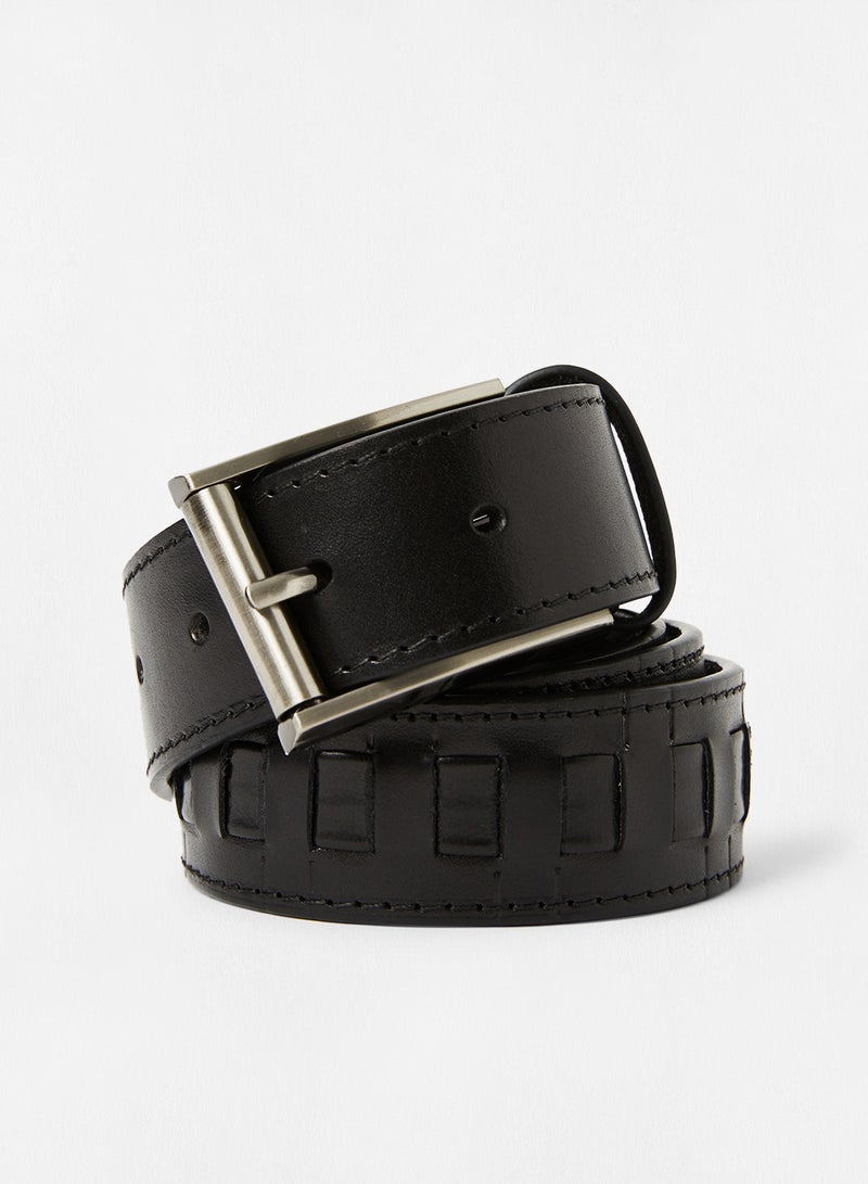 T Woven Leather Belt Black - v1634120708/N48086340V_1