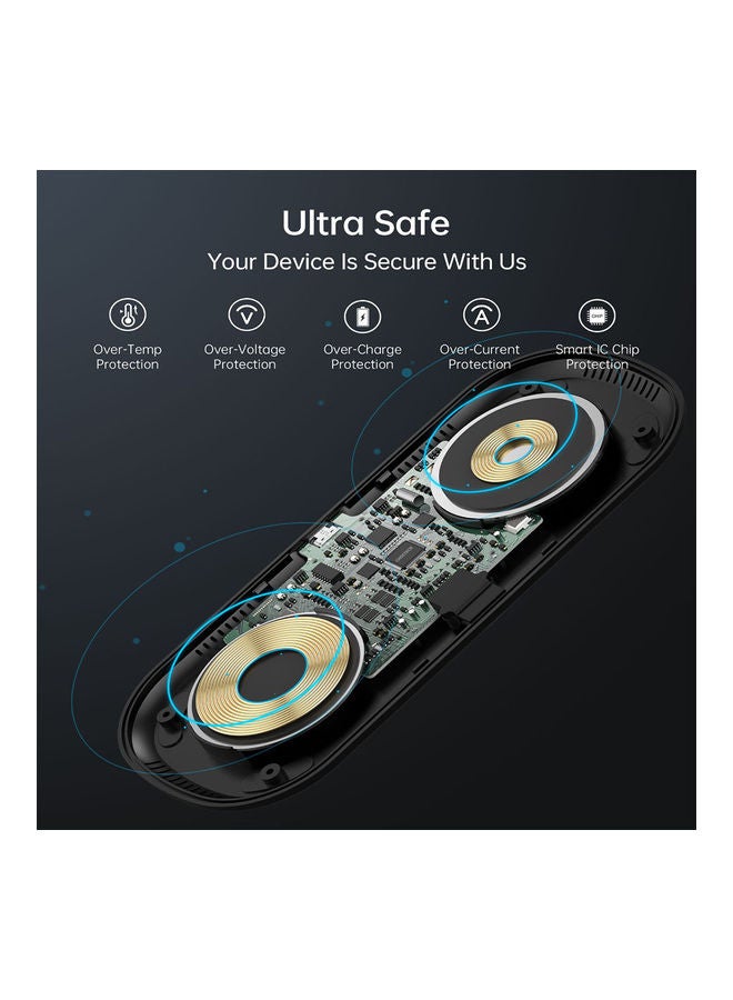 CHOETECH - 2 in 1 Fast Wireless Charger for Samsung Galaxy/Note Series/Qi Enable Models And Watches Black - Image 1