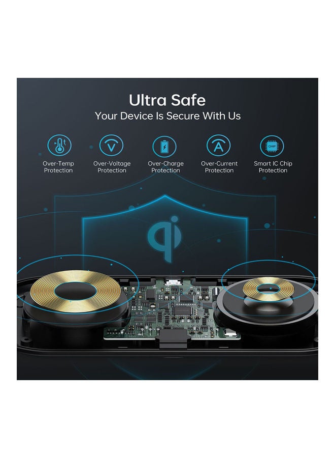 CHOETECH - 2 in 1 Fast Wireless Charger for Samsung Galaxy/Note Series/Qi Enable Models And Watches Black - Image 1