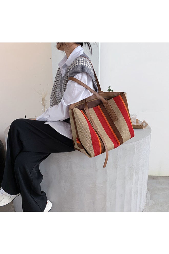 Big Bag Contrast Color Portable Shoulder Bag Multicolour  - Image 2