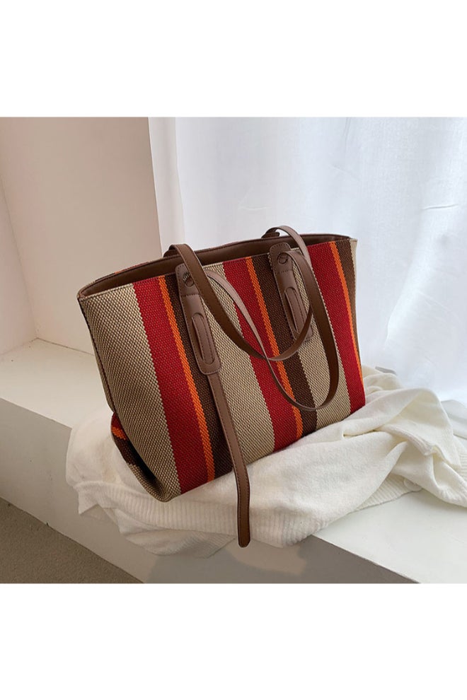 Big Bag Contrast Color Portable Shoulder Bag Multicolour  - Image 3