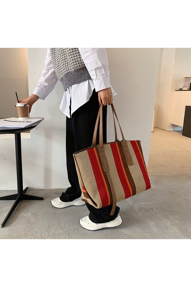 Big Bag Contrast Color Portable Shoulder Bag Multicolour  - Image 4