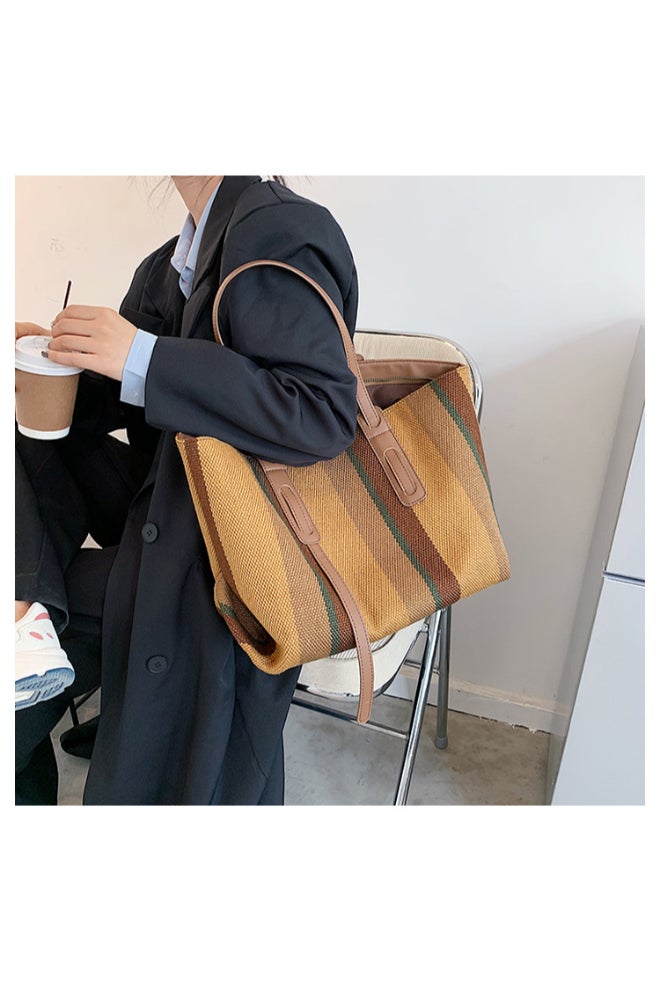 Big Bag Contrast Color Portable Shoulder Bag Multicolour  - Image 5