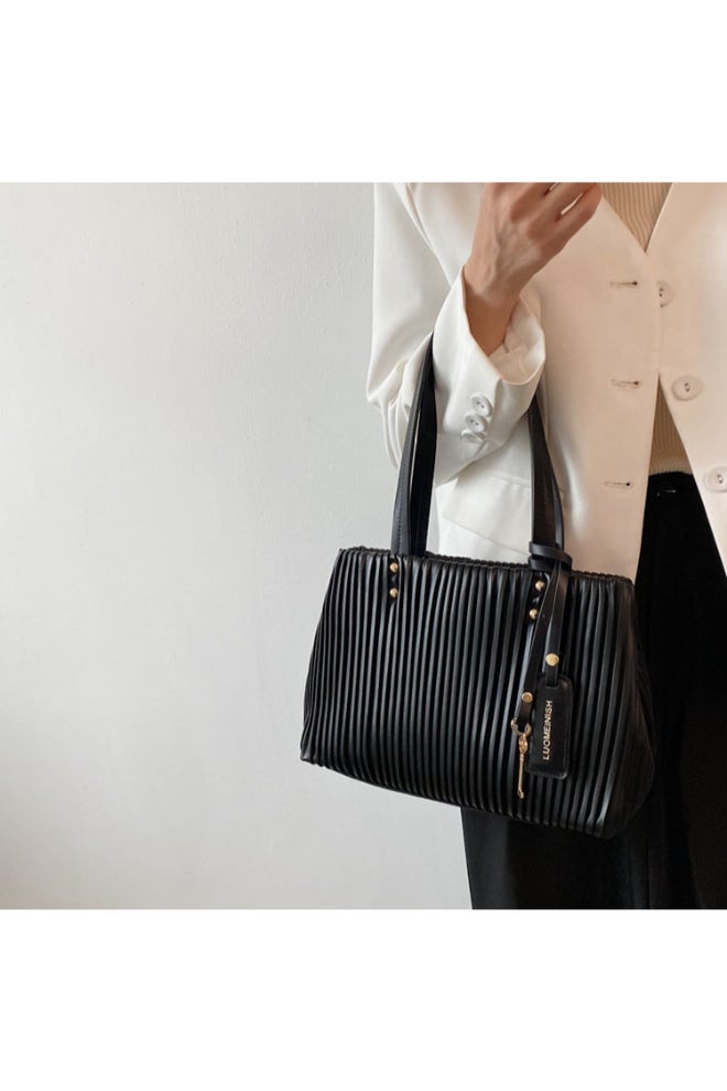 Summer Fashion Striped Shoulder Bag Black  - Image 2