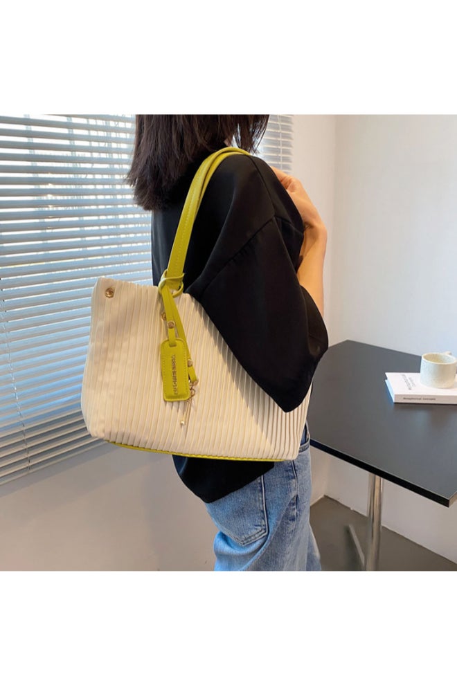 Summer Fashion Striped Shoulder Bag Green/Beige  - Image 2