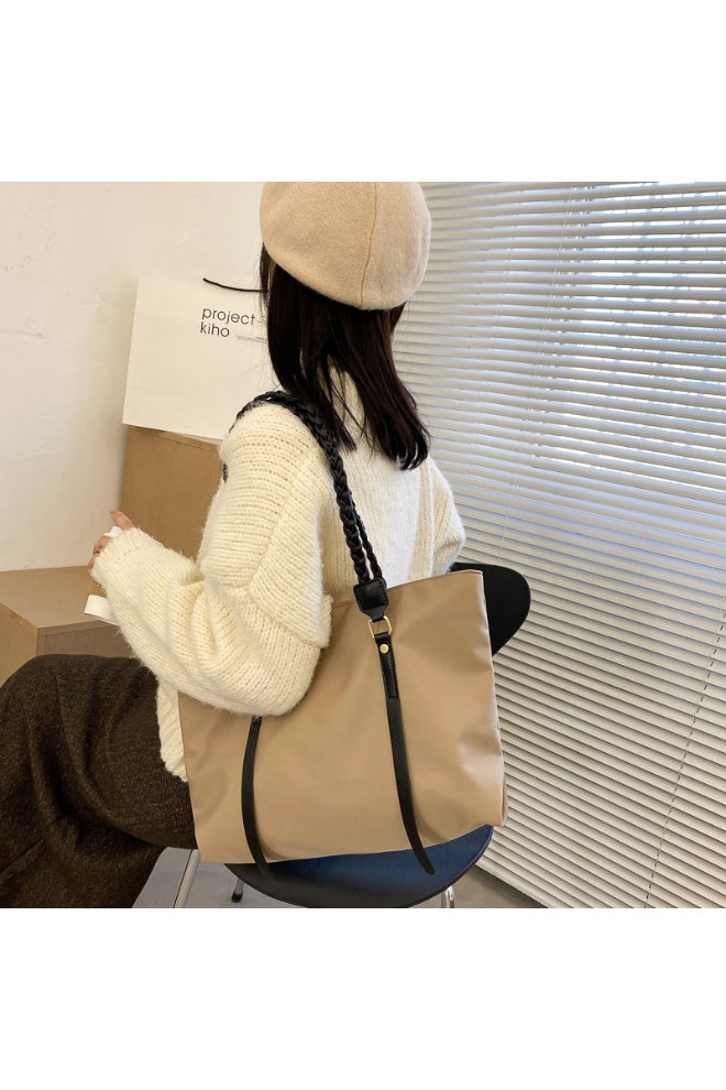 Big Tote Bag Trendy Large Capacity Bag Light Brown/Black  - Image 3