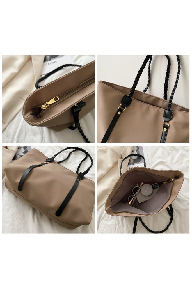 Big Tote Bag Trendy Large Capacity Bag Light Brown/Black  - Image 4