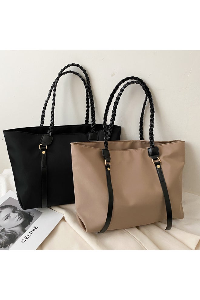 Big Tote Bag Trendy Large Capacity Bag Light Brown/Black  - Image 5
