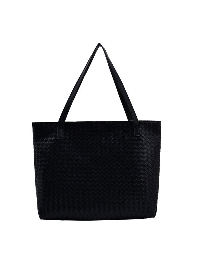 High Capacity Woven One Shoulder Bag Black  - Image 1