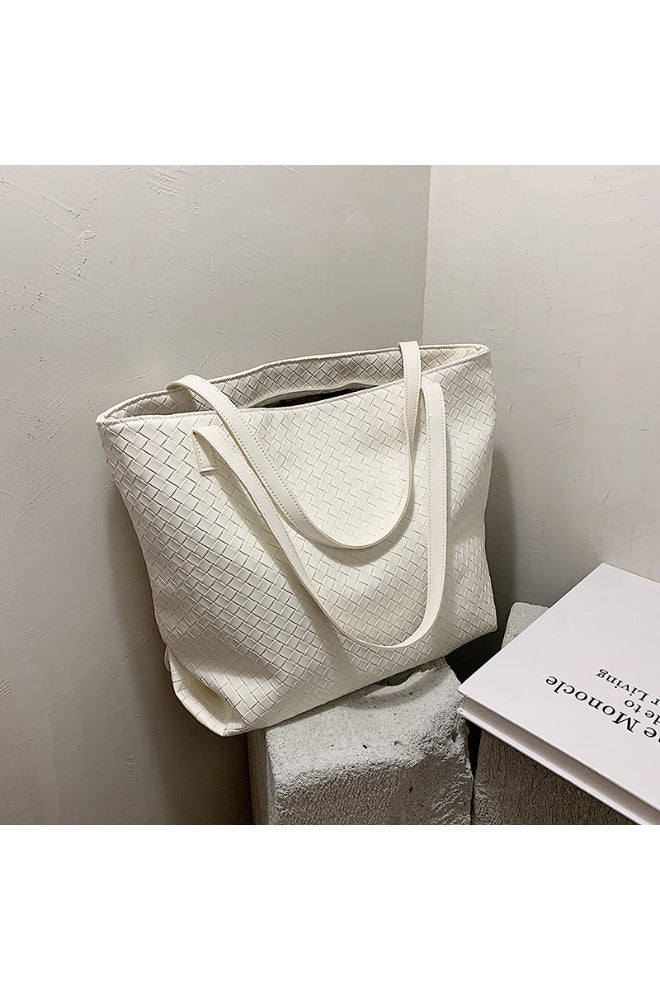 High Capacity Woven One Shoulder Bag White  - Image 2