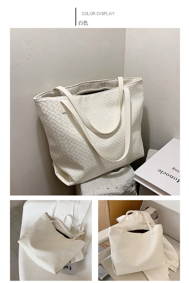 High Capacity Woven One Shoulder Bag White  - Image 4