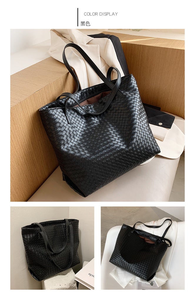 High Capacity Woven One Shoulder Bag Black  - Image 5