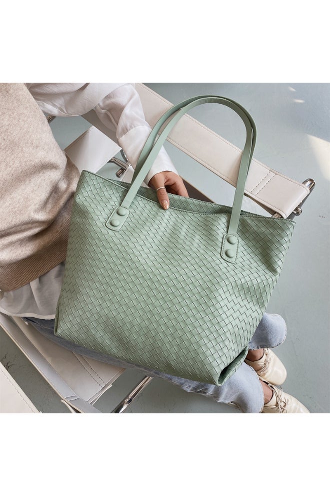 High Capacity Woven One Shoulder Bag Light Green  - Image 2