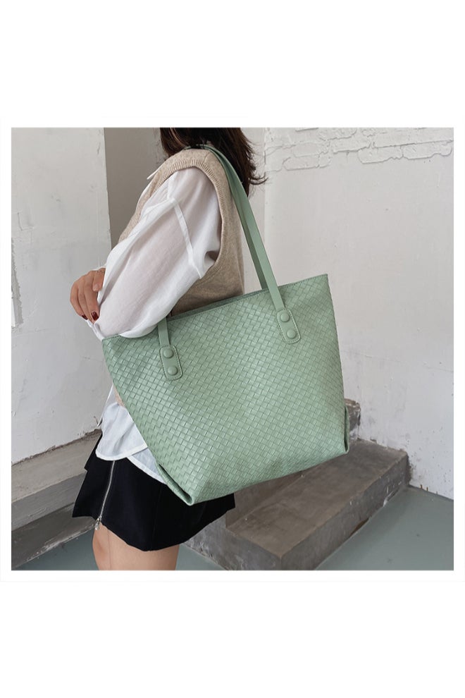 High Capacity Woven One Shoulder Bag Light Green  - Image 3