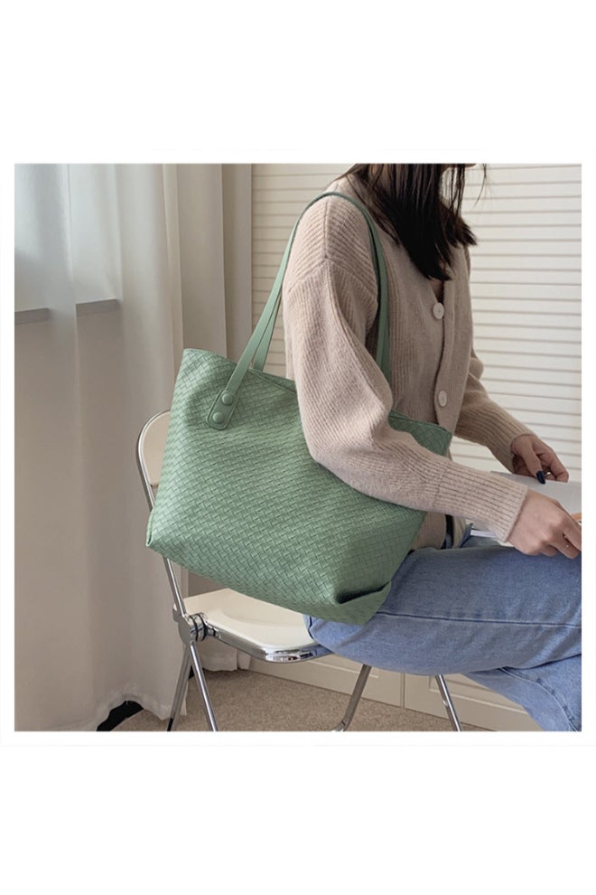 High Capacity Woven One Shoulder Bag Light Green  - Image 4