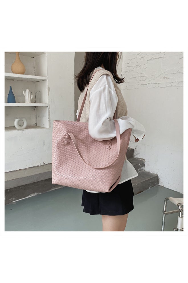 High Capacity Woven One Shoulder Bag Pink  - Image 3