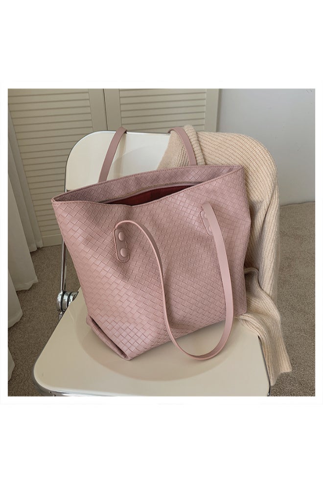 High Capacity Woven One Shoulder Bag Pink  - Image 5