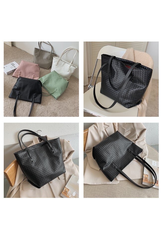 High Capacity Woven One Shoulder Bag Black  - Image 5