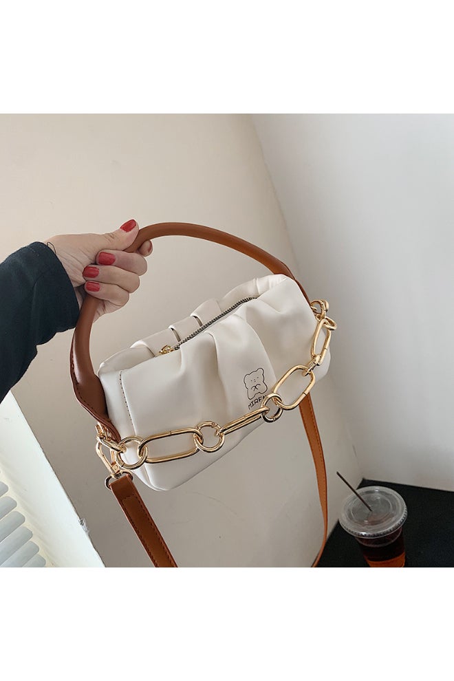 Ladies Cute Satchel Bag White/Brown  - Image 2
