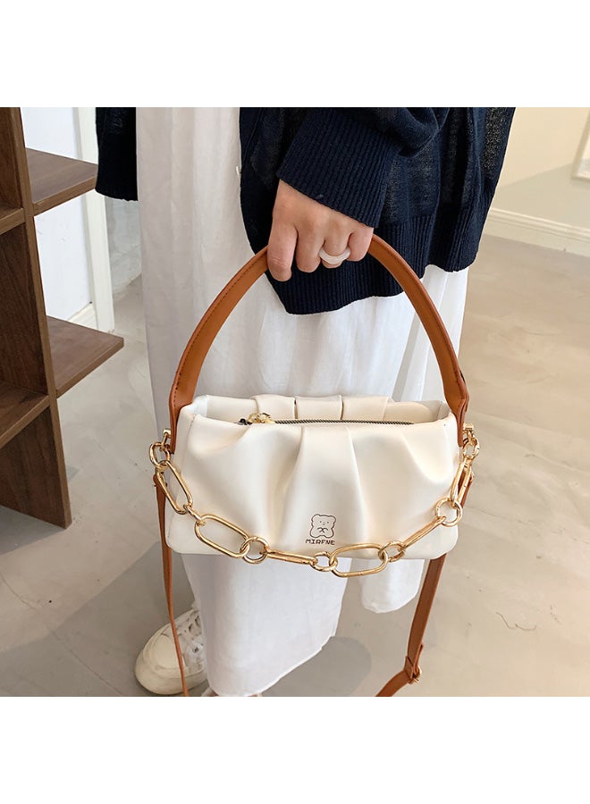 Ladies Cute Satchel Bag White/Brown