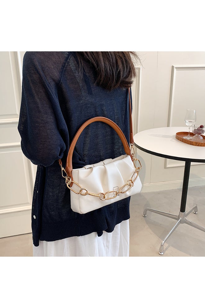 Ladies Cute Satchel Bag White/Brown  - Image 3
