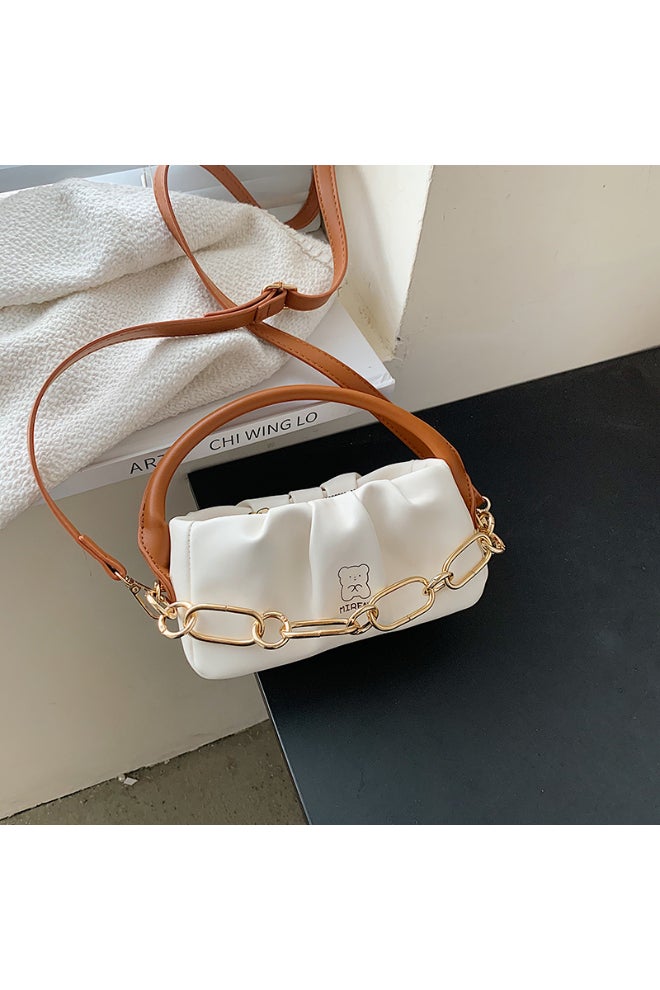 Ladies Cute Satchel Bag White/Brown  - Image 4