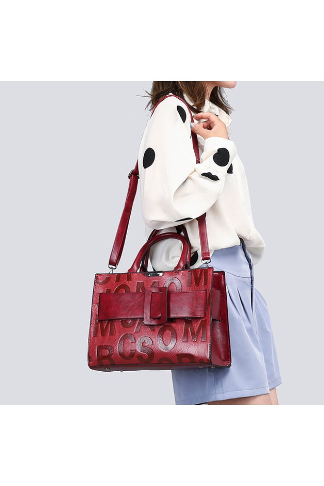 Summer Fashion Striped Shoulder Bag Wine Red  - Image 2