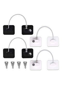 Generic Pack of 4 Child Safety Cable Fridge Window Lock With Key Set - Black/White  - Image 1