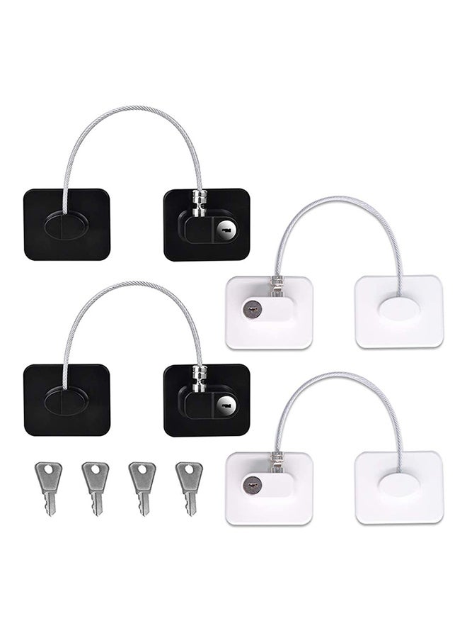 Generic - Pack of 4 Child Safety Cable Fridge Window Lock With Key Set - Black/White - Image 1