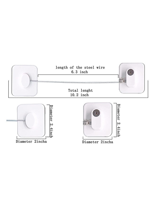 Generic - Pack of 4 Child Safety Cable Fridge Window Lock With Key Set - Black/White - Image 1