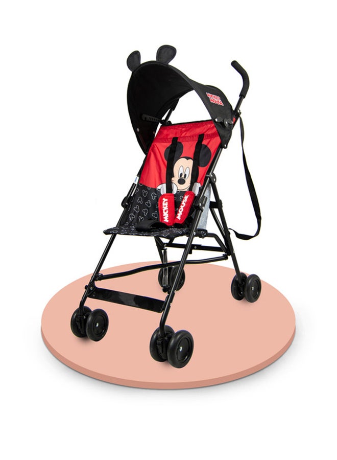 Disney - Mickey Mouse 3D Ears Lightweight Buggy Stroller 3 - 36 Months, Pink, Rear Breaks, Shoulder Strap - Image 1