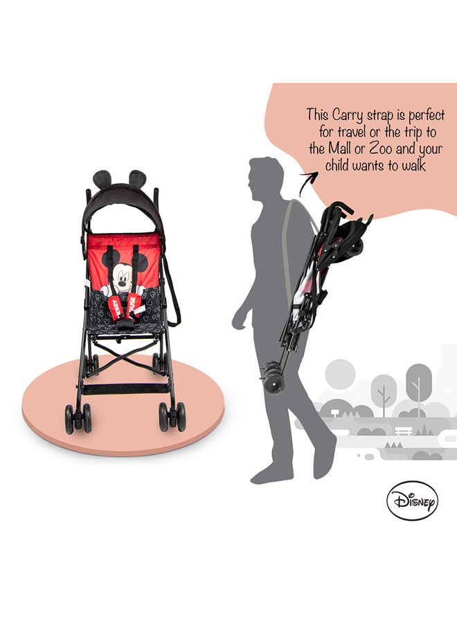 Disney - Mickey Mouse 3D Ears Lightweight Buggy Stroller 3 - 36 Months, Pink, Rear Breaks, Shoulder Strap - Image 1