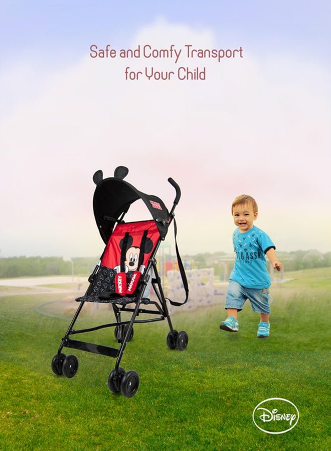 Disney - Mickey Mouse 3D Ears Lightweight Buggy Stroller 3 - 36 Months, Pink, Rear Breaks, Shoulder Strap - Image 1