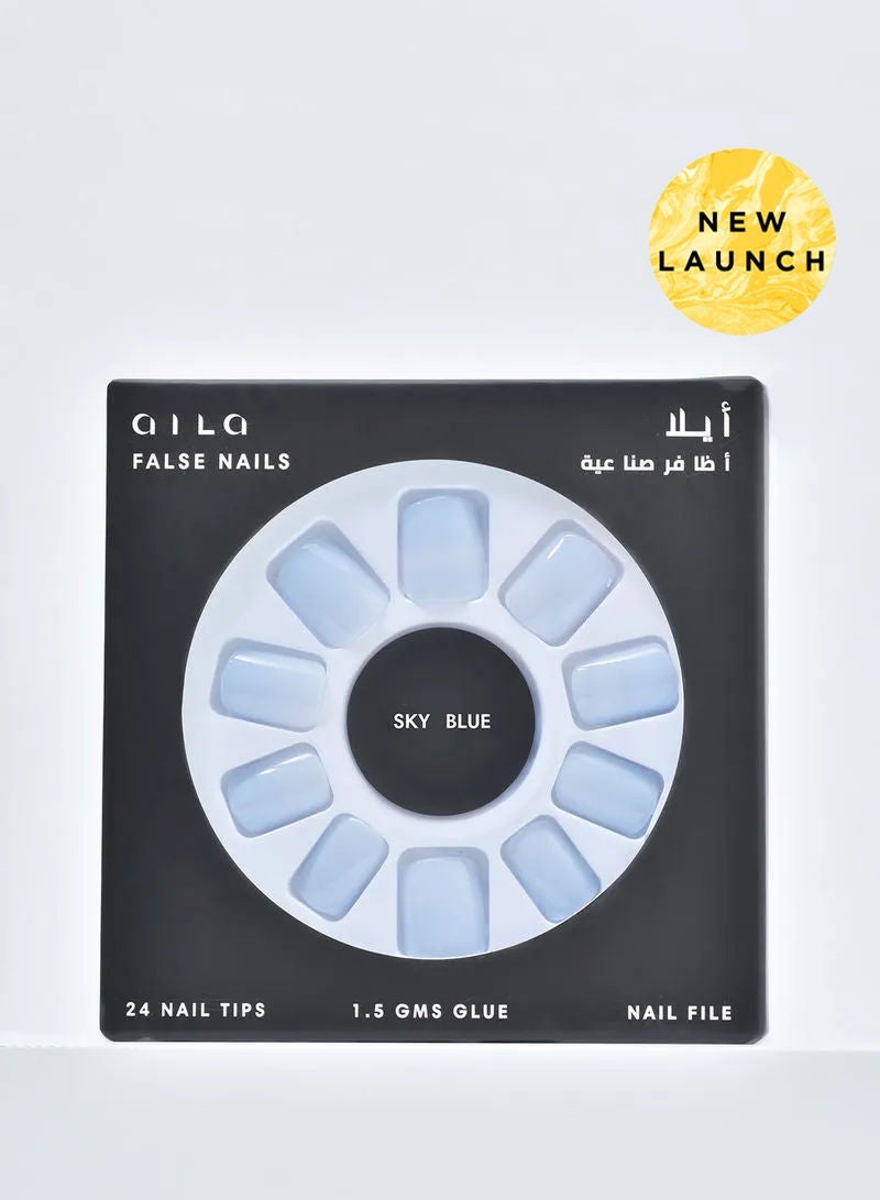 Aila - 24-Piece False Nails Tip Set Sky Blue - Image 1