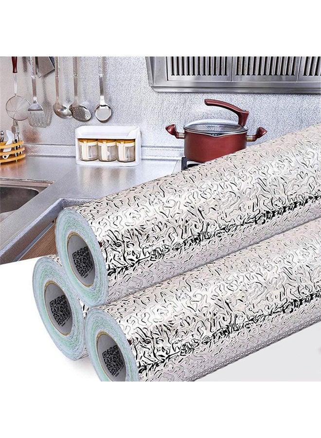3 لفافات من الزيت وملصقات مقاومة للماء من رقائق الألومنيوم للمطبخ فضي 60x300سم  - Image 1
