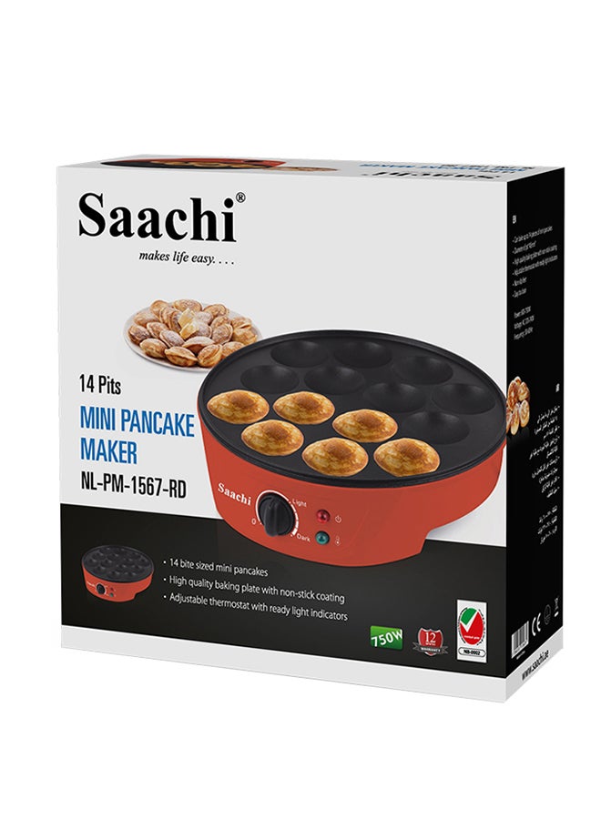 Saachi 14 Pits Mini Pancake Maker 750.0 W NL-PM-1567-RD Red - Image 3
