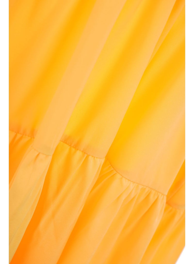 Aila - Long Sleeve Mini Dress With Lace Trim Yellow - Image 1